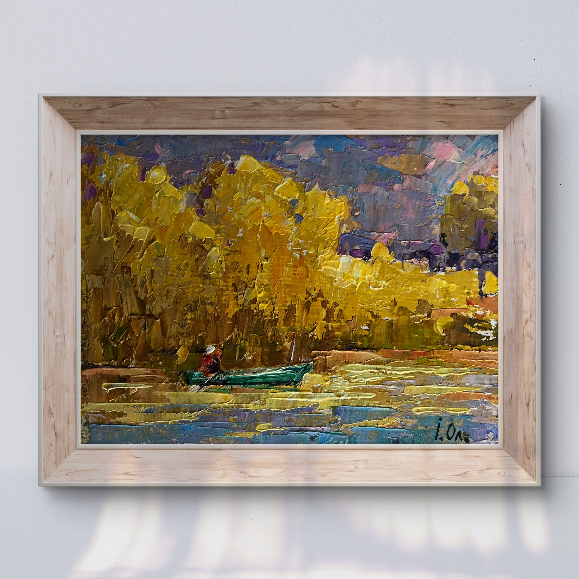 Oil painting On the autumn lake by Oleksiy Ivanyuk in wood frame