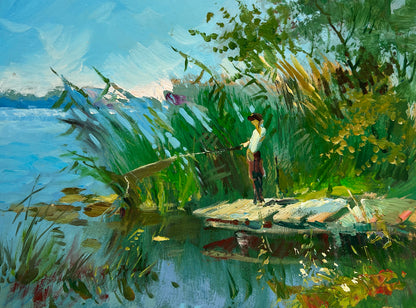 Person fishing on wooden dock Yuriy Suprunchuk fine art print