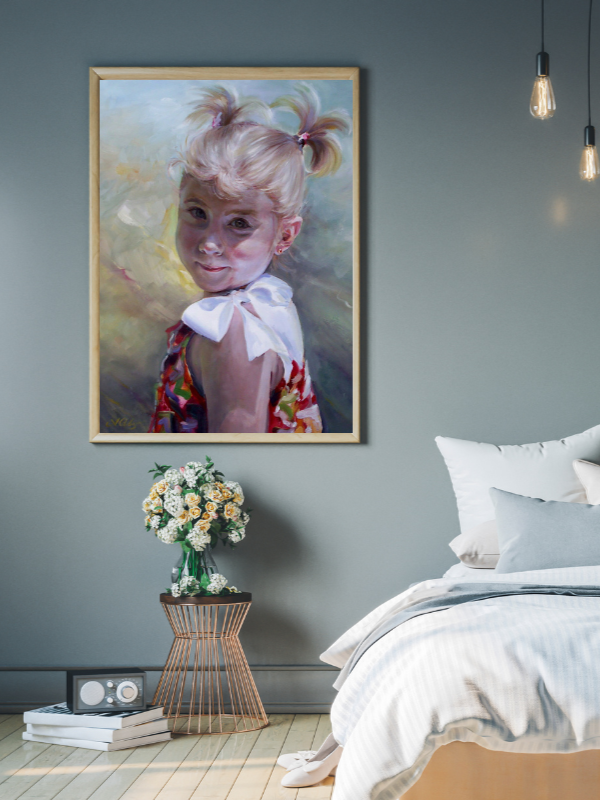 Custom portrait of girl with blonde pigtails by Super Professional Artist