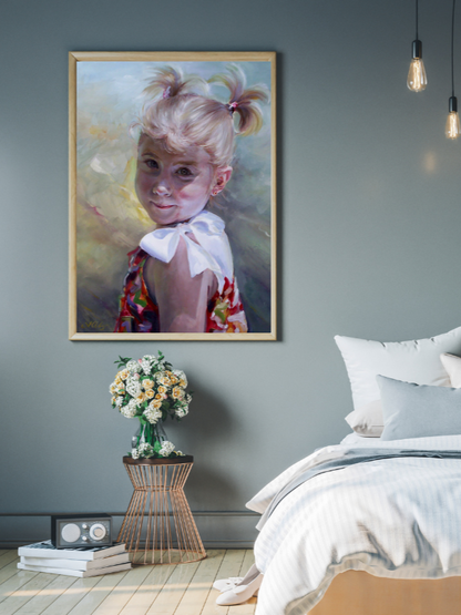 Custom portrait of girl with blonde pigtails by Super Professional Artist