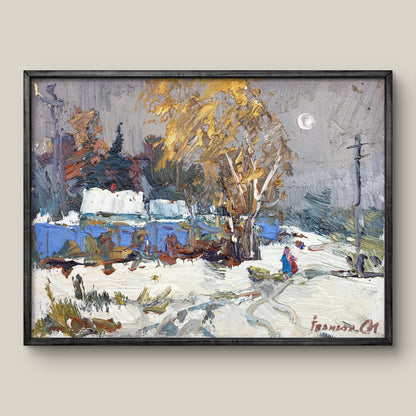 Framed impressionist oil painting Street in the snow by Ivanyuk Alex