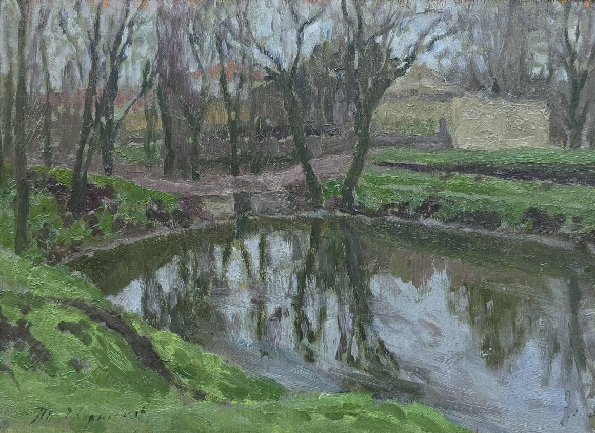 Tyt Dvornikov original 19th century impressionist pond oil painting
