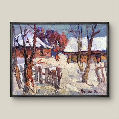 Framed Oil Painting A Breath of Spring by Oksana Ivanyuk, impressionistic winter landscape