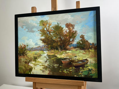 Framed oil painting A moment of silence by the river by Yuriy Suprunchuk