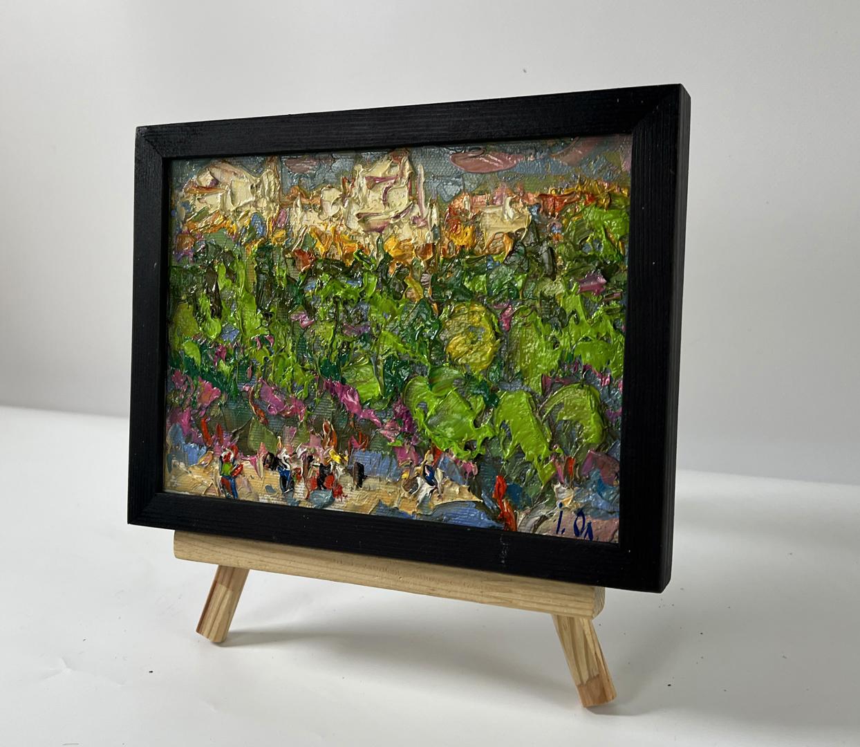 Oil painting The dynamic rhythm of the city by Oleksiy Ivanyuk in black frame