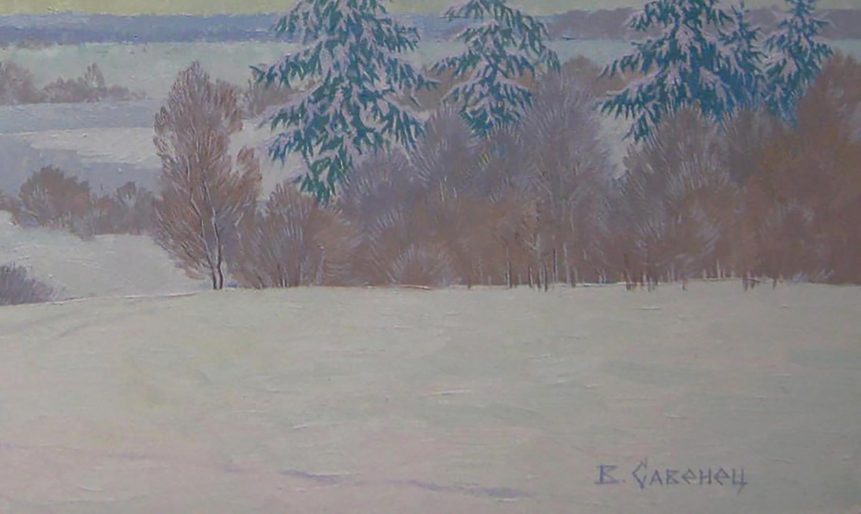 Snow-covered evergreens after night storm by Valery Savenets oil painting