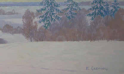 Snow-covered evergreens after night storm by Valery Savenets oil painting