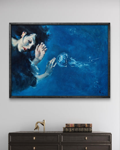 Oil painting Underwater touch by Oleg Kateryniuk in black frame