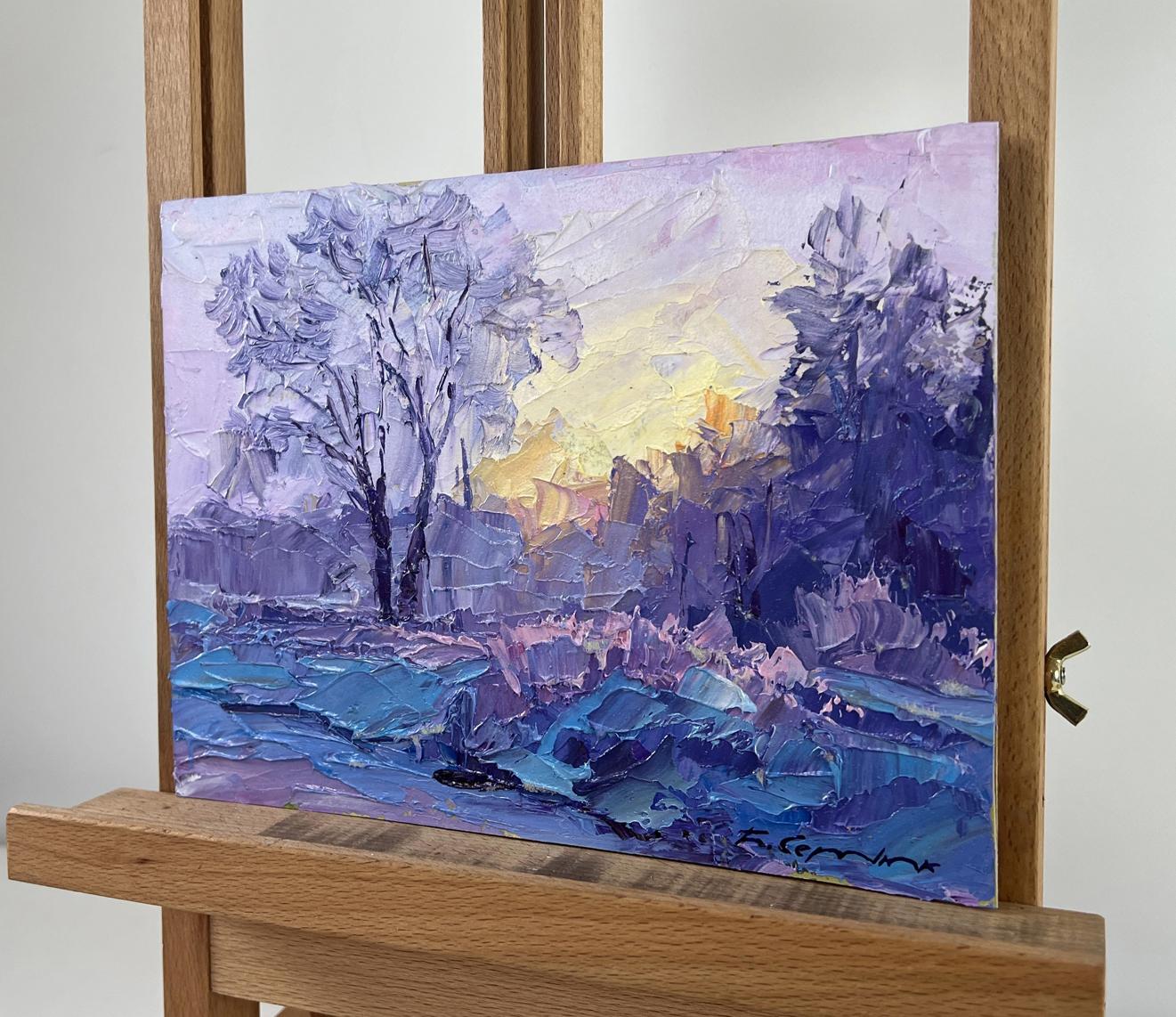 Oil painting Winter weaves snowy silence by Boris Serdyuk vibrant sunset landscape