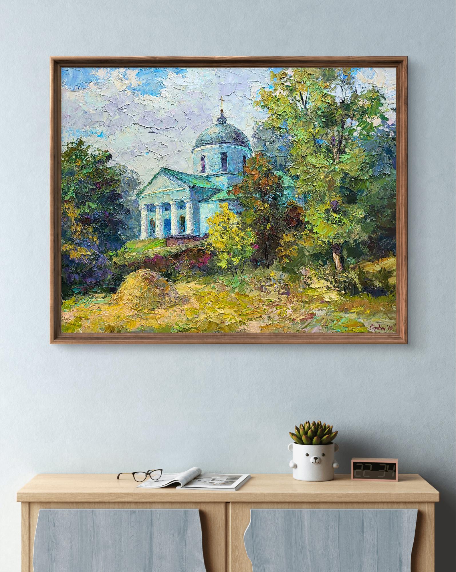 Oil painting of Ascension Cathedral by Boris Serdyuk in wooden frame