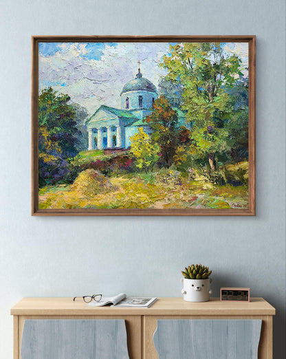 Oil painting of Ascension Cathedral by Boris Serdyuk in wooden frame