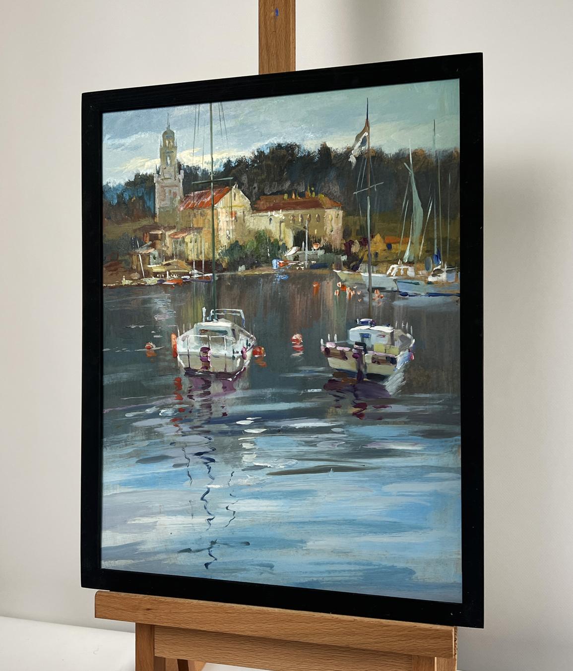 Framed oil painting Between the Sea and the Sky by Yuriy Suprunchuk, serene harbor scene