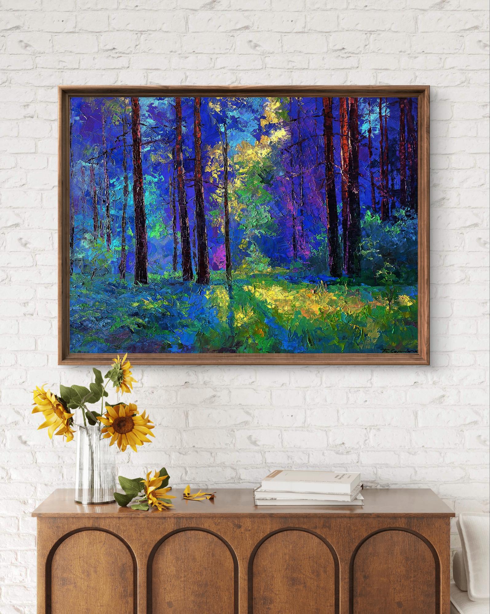 Oil painting Sunny meadow by Boris Serdyuk in rustic wooden frame