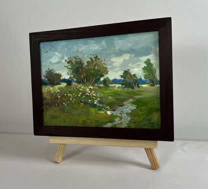 Oil painting Windy summer day by Yuriy Suprunchuk in dark wooden frame