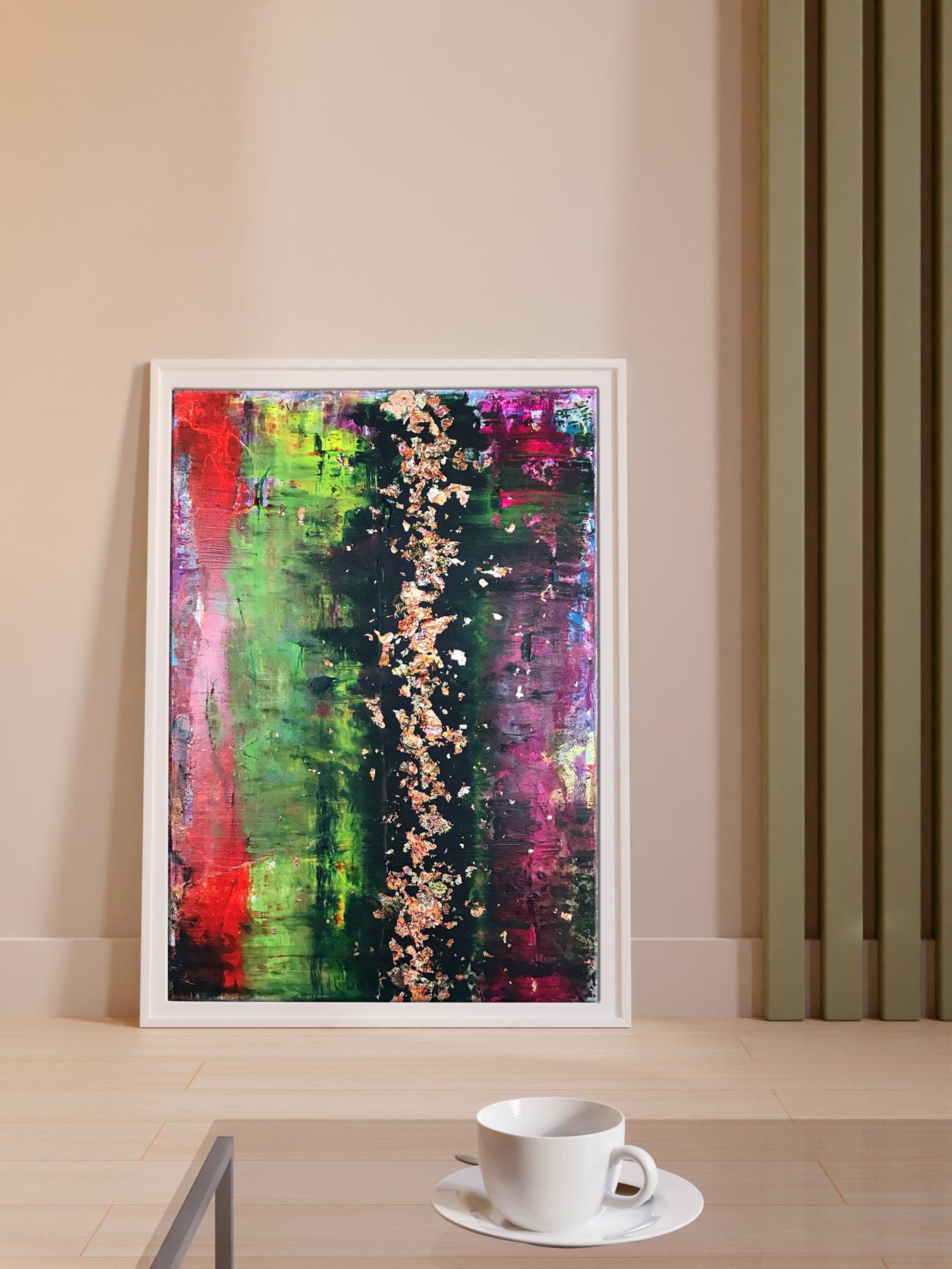 Vibrant Acrylic Burlesque painting by Olga Melezhik in white frame