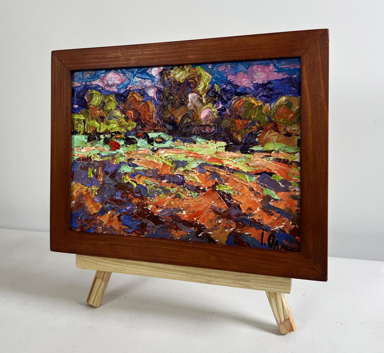Oil painting Autumn evening meadows by Oleksiy Ivanyuk in wooden frame
