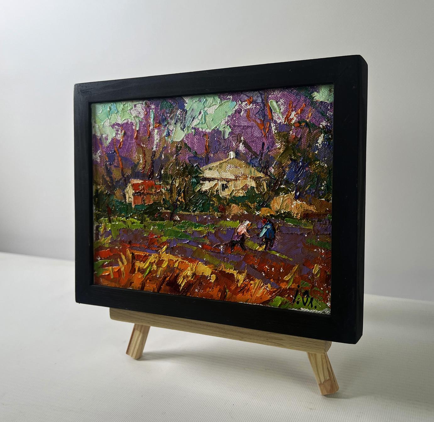 Oil painting Spring evening in the light of the sky by Oleksiy Ivanyuk in black frame