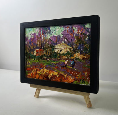 Oil painting Spring evening in the light of the sky by Oleksiy Ivanyuk in black frame