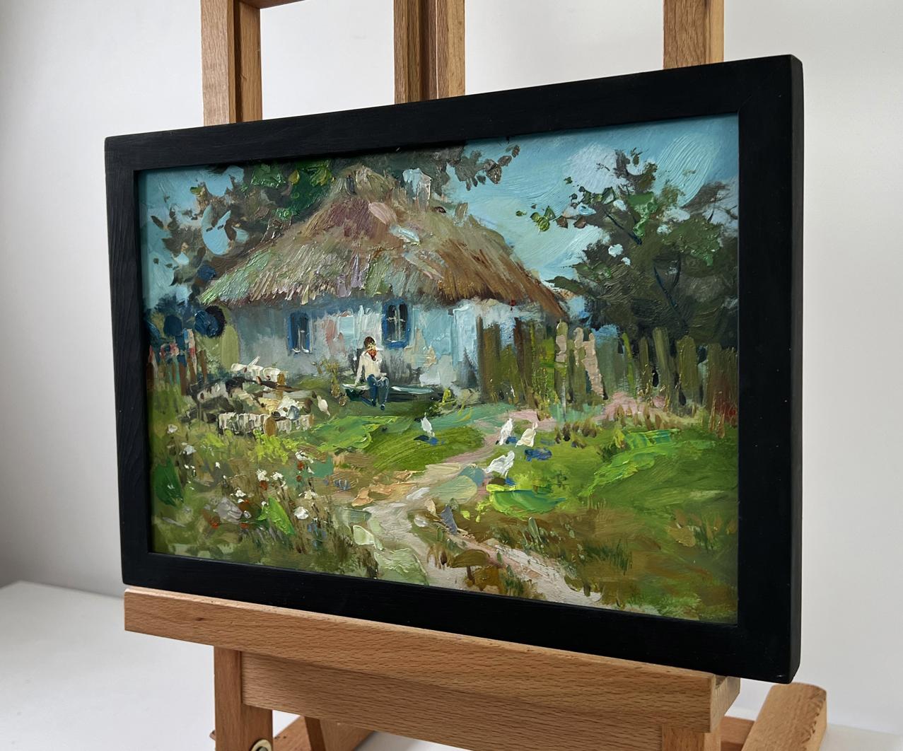 Oil painting Thoughts on the Bench by Yuriy Suprunchuk in black frame