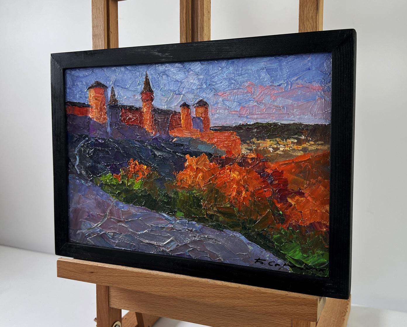 Vibrant oil painting Castle on the Hill and Autumn by Boris Serdyuk at sunset