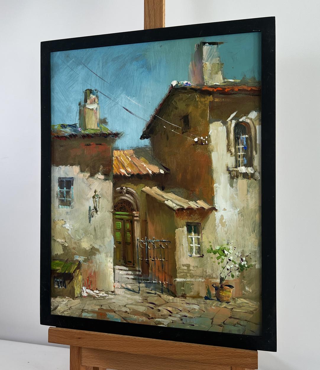 Oil painting Old house in the city by Yuriy Suprunchuk sunlit alley