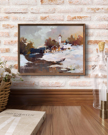 Framed impressionistic oil painting Winter evening by Yuriy Suprunchuk