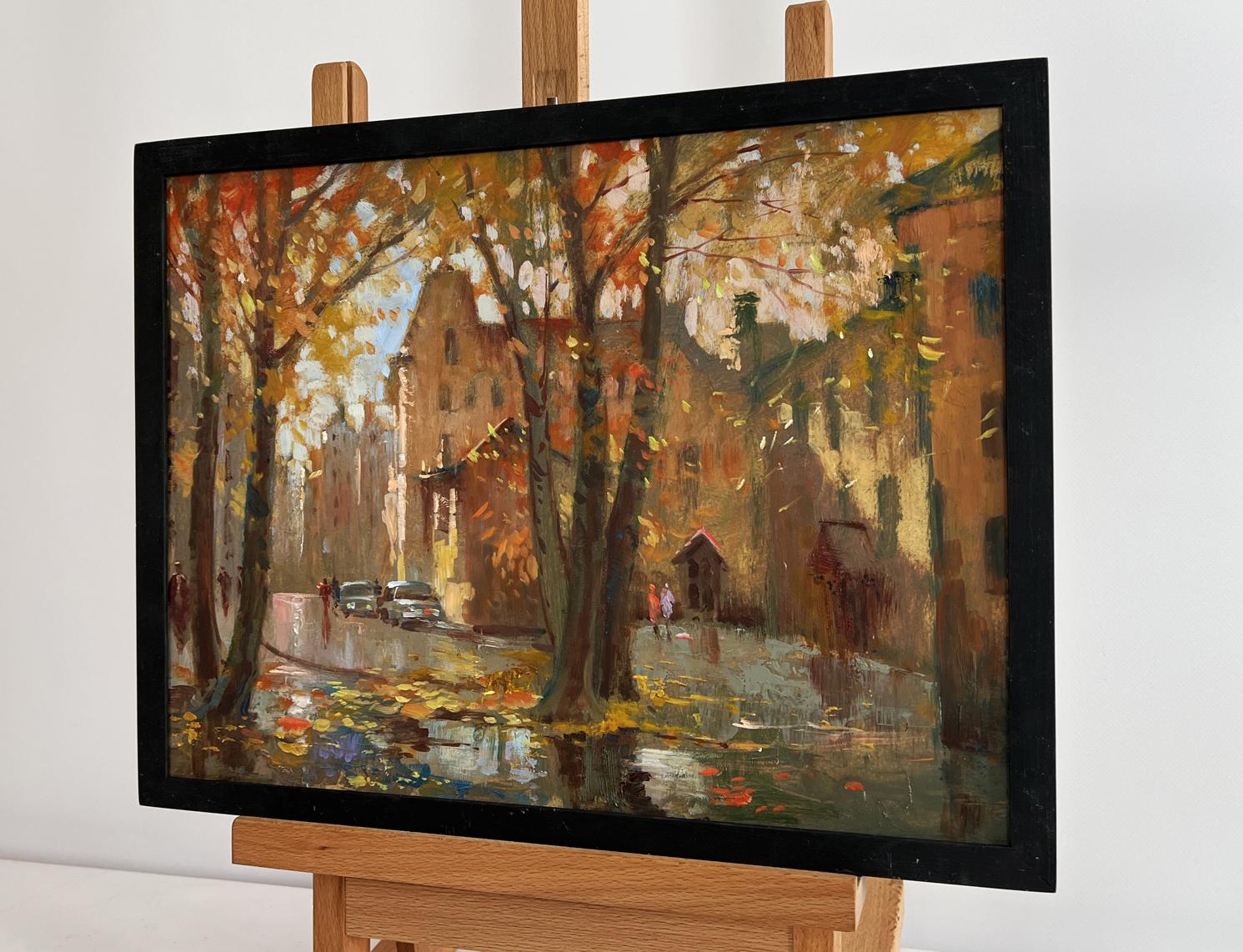 Framed oil painting of autumn streets by Yuriy Suprunchuk