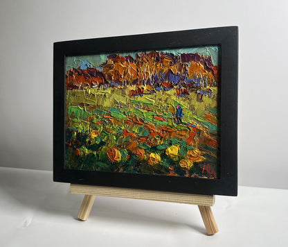 Oil painting by Oleksiy Ivanyuk: pumpkins in autumn garden fields