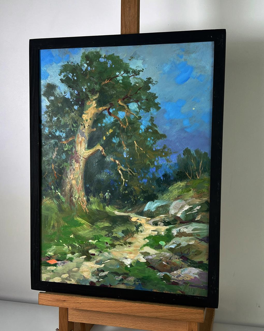 Framed oil painting Daytime road into forest by Yuriy Suprunchuk