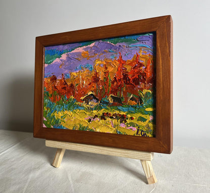 Oil painting Autumn in the mountains by Oleksiy Ivanyuk in wooden frame