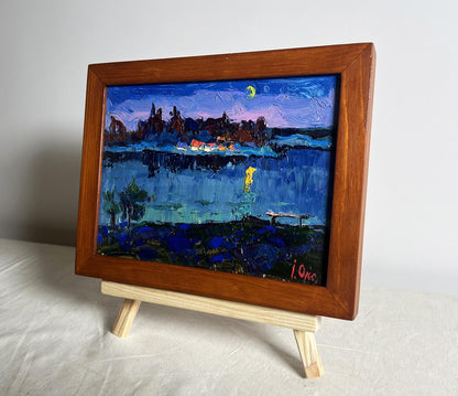 Oil painting Moon over the river by Oksana Ivanyuk serene night scene