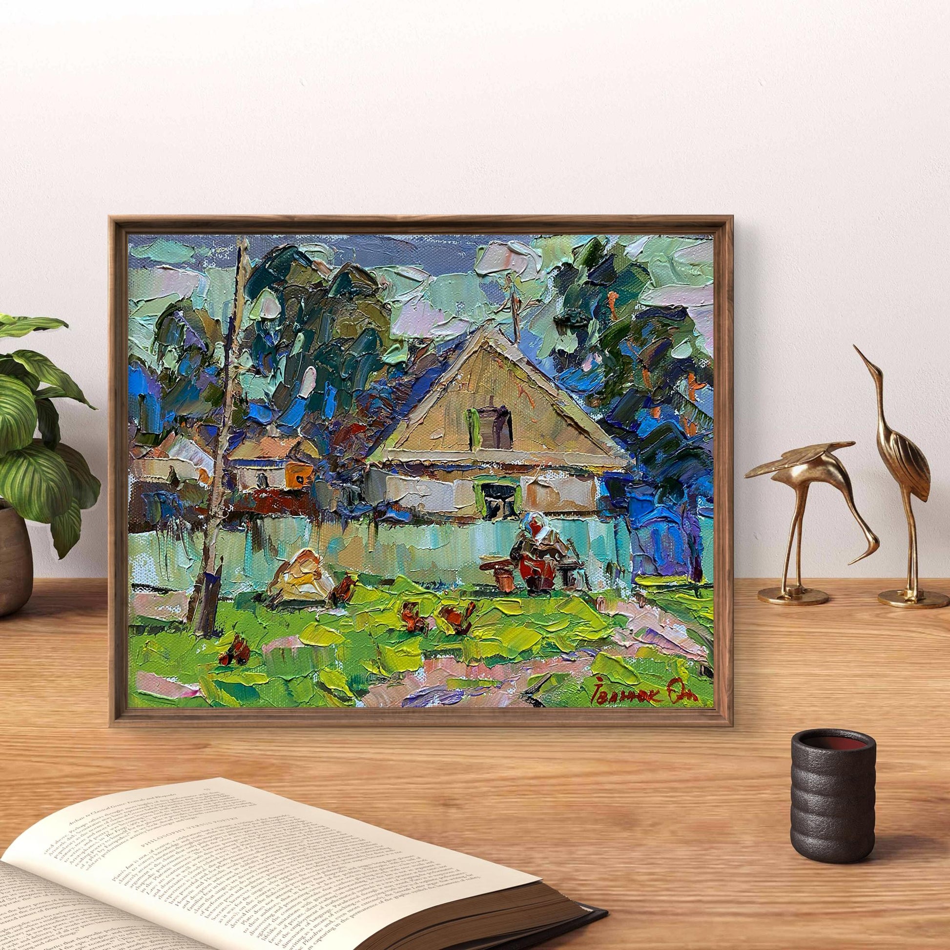 Framed impressionist Oil painting Near the Yard by Oleksiy Ivanyuk