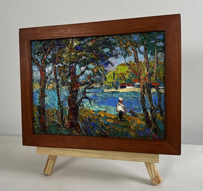 Oil painting In the shade of the trees by Oksana Ivanyuk in wooden frame