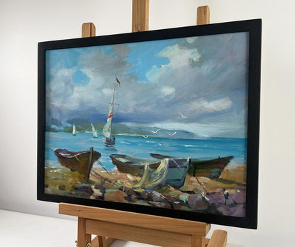 Framed oil painting Sea waves and the cry of seagulls by Yuriy Suprunchuk