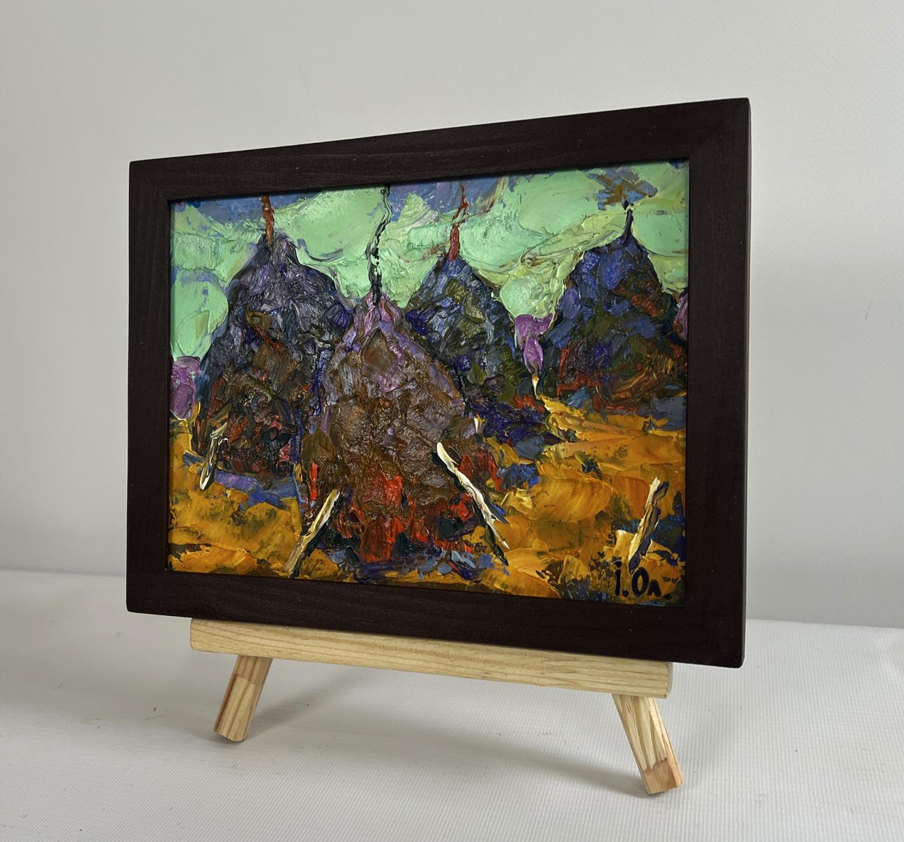 Oil painting Haystacks on golden field by Oleksiy Ivanyuk