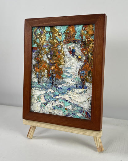 Oleksiy Ivanyuk oil painting The first snow fell snowy forest in autumn tones