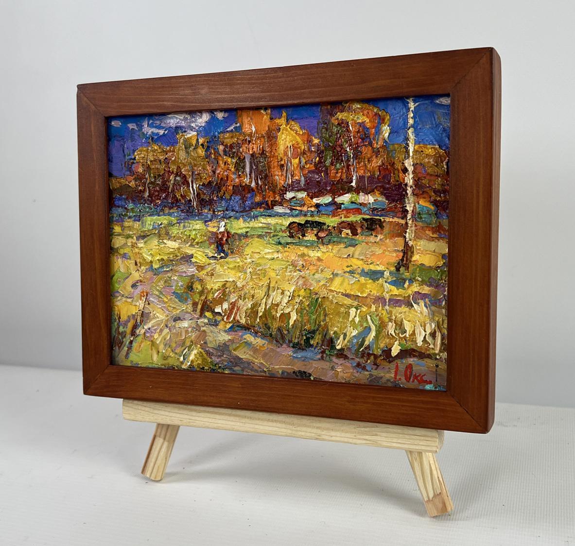 Oil painting Golden breath of autumn by Oksana Ivanyuk in wooden frame