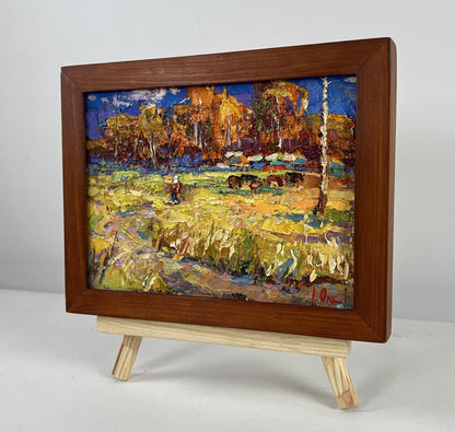 Oil painting Golden breath of autumn by Oksana Ivanyuk in wooden frame