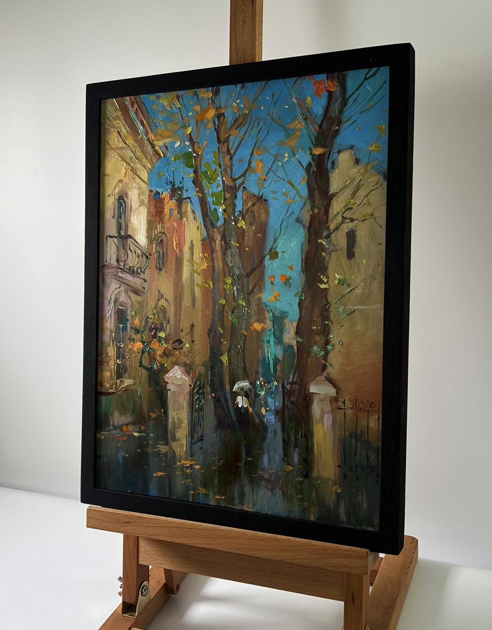 Oil painting Melancholic romance of autumn by Yuriy Suprunchuk in black frame