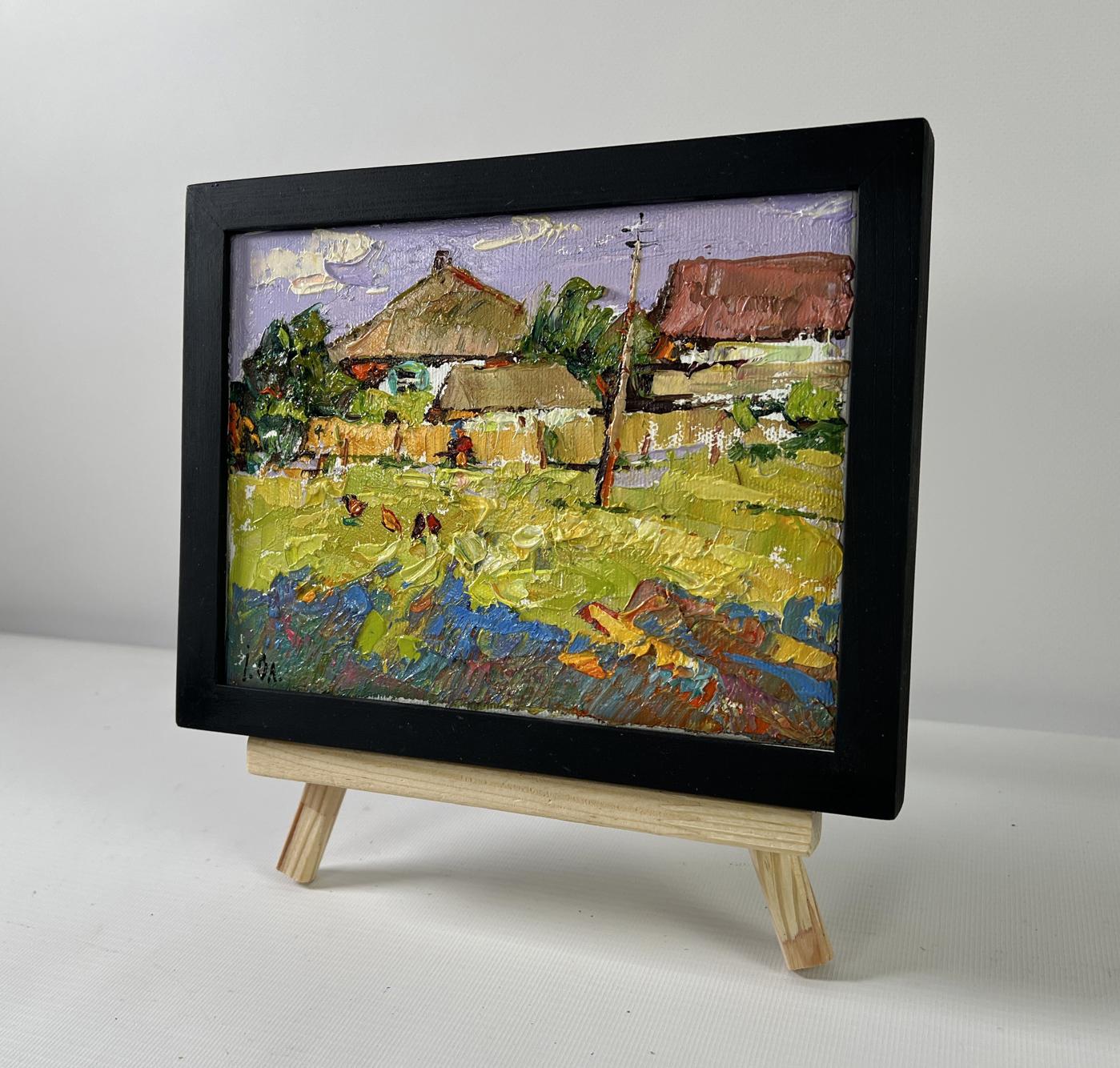 Oil painting Relaxation near home by Oleksiy Ivanyuk in black frame