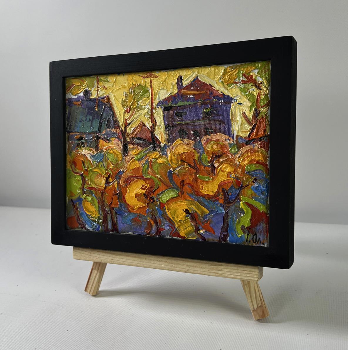 Oil painting Autumn yellow sunset by Oleksiy Ivanyuk in black frame