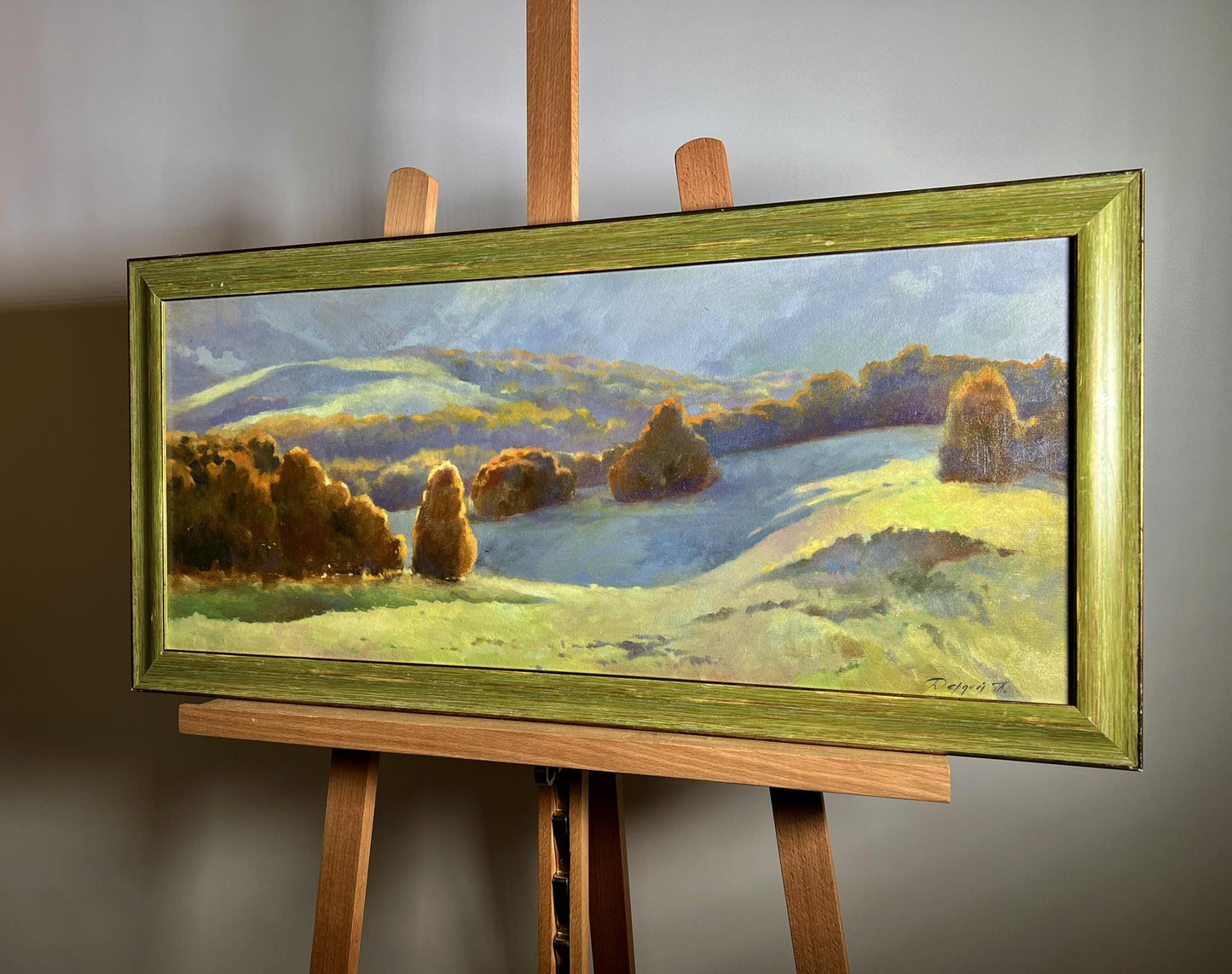 Oil painting Autumn mountains by Tatyana Derdey in rustic frame