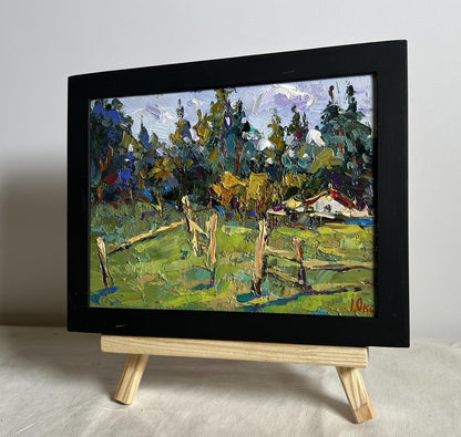 Oil painting House near the forest by Oksana Ivanyuk in black frame