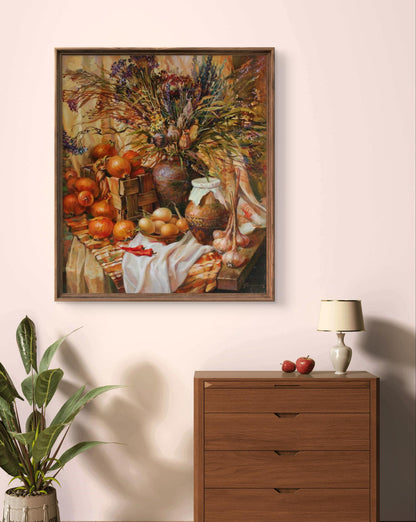 Oil painting Memories of grandma by Yuriy Suprunchuk vibrant still life