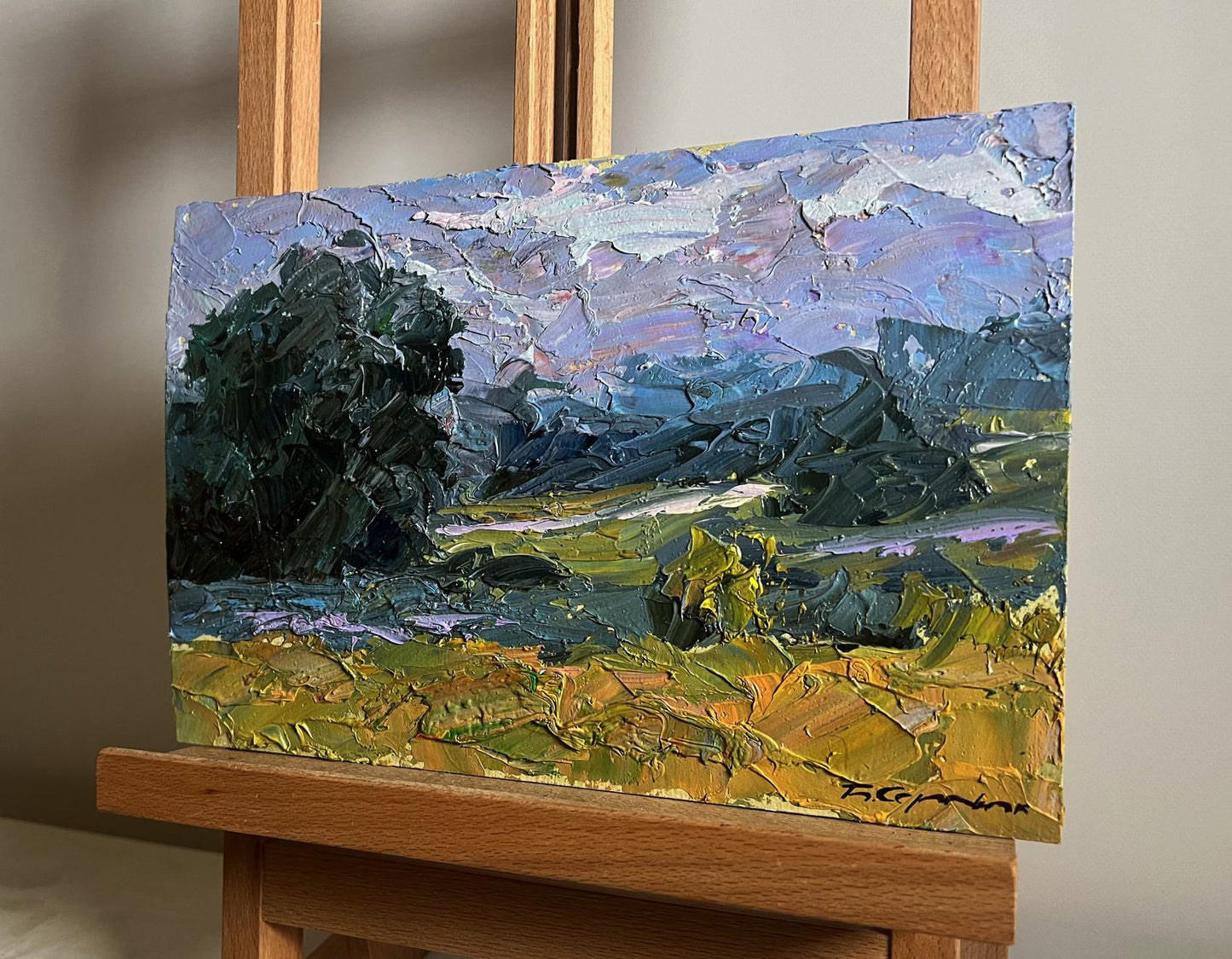 Oil painting Further away from the city by Boris Serdyuk impasto landscape