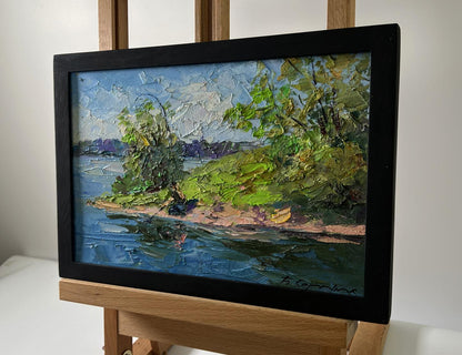 Oil painting Morning fishing by Boris Serdyuk serene river scene framed