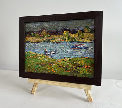 Oil painting Sailing on the River by Oleksiy Ivanyuk river scene