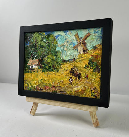 Oil painting Noon in the village by Oleksiy Ivanyuk black-framed miniature