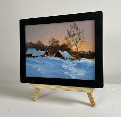 Oil painting A quiet evening in the snowy glow by Yuriy Suprunchuk