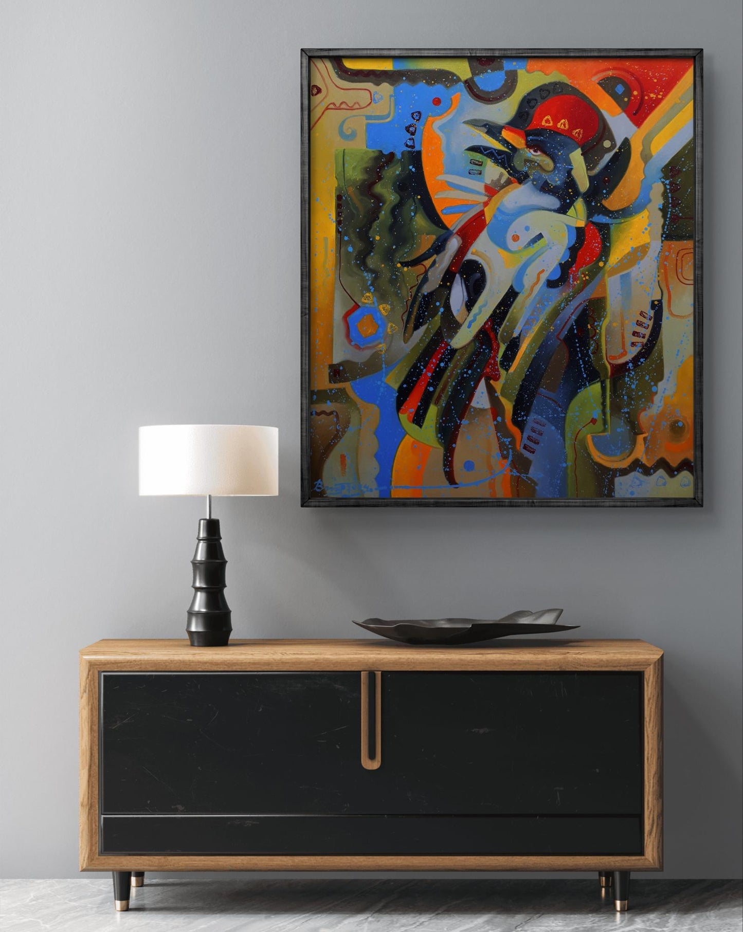 Vibrant South Side Bird oil painting by Sergiy Voichenko in black frame